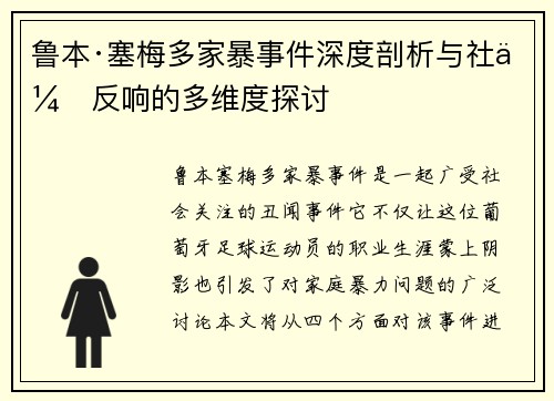 鲁本·塞梅多家暴事件深度剖析与社会反响的多维度探讨